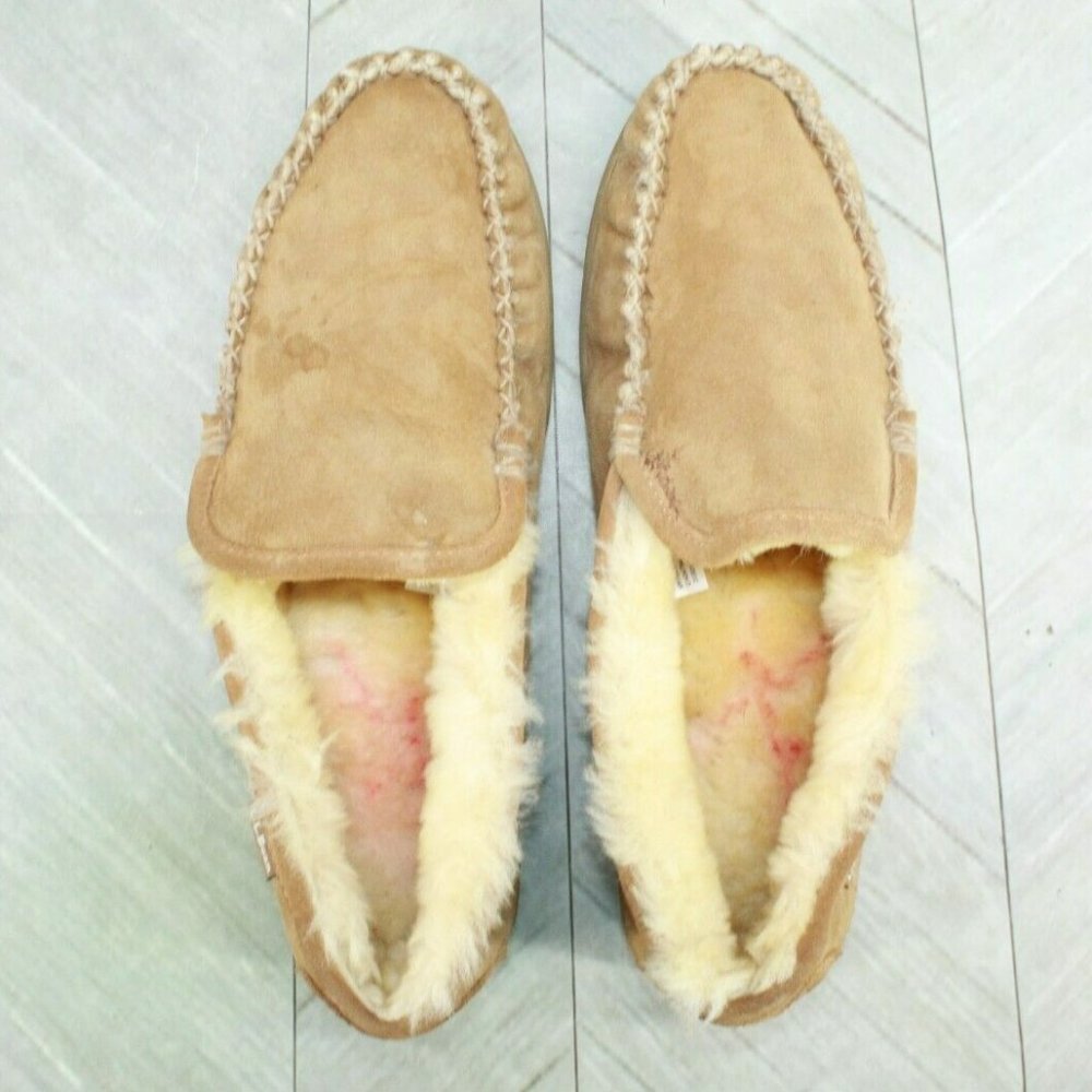 LL Bean Brown Suede Wicked Good Shearling Lined Moccasin Slippers 12 M - Picture 7 of 10